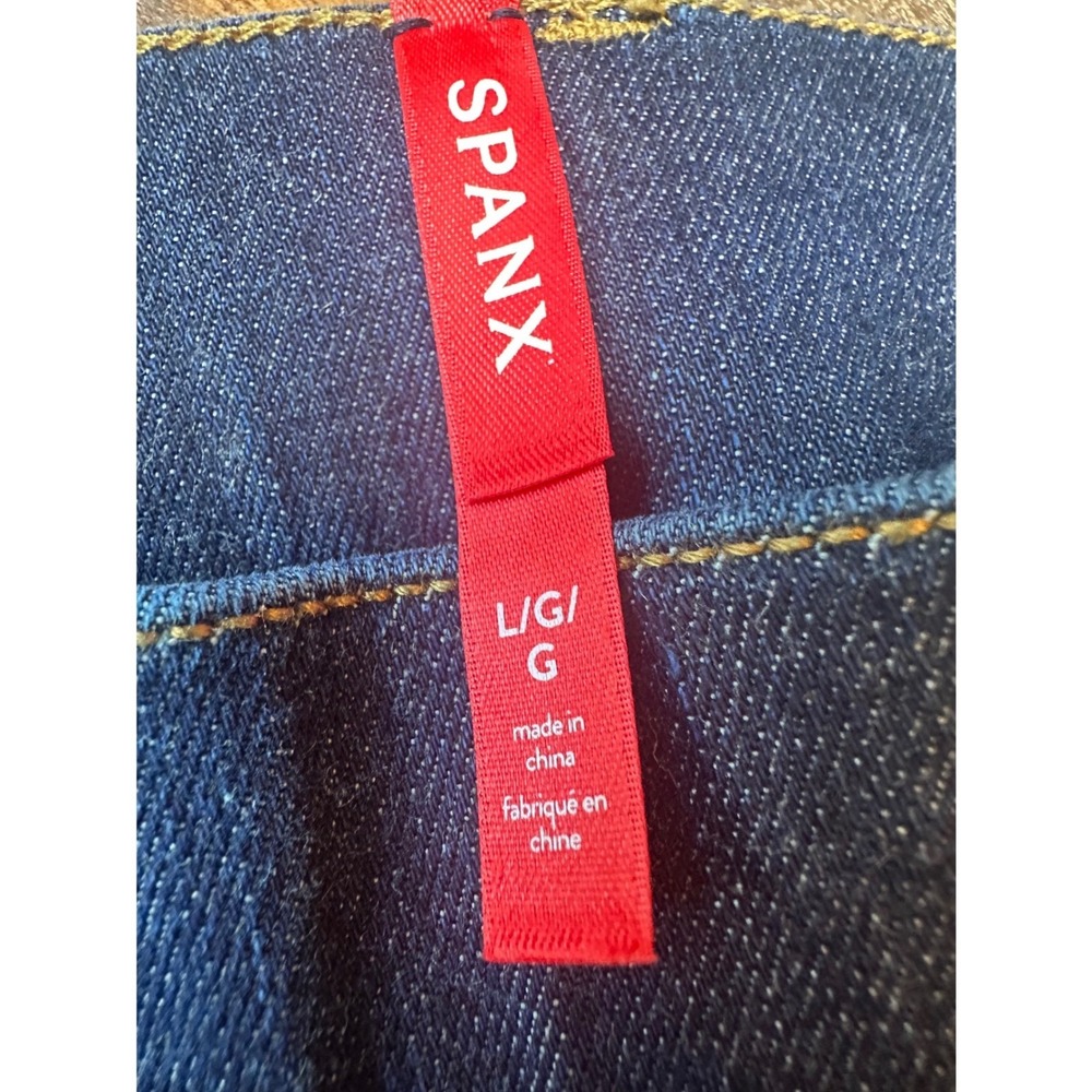 Spanx Flare Jeans Dark Indigo High Rise Pull On Stretch Denim Women's Large - Picture 6 of 12